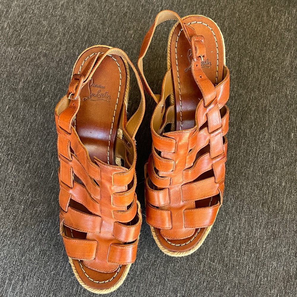 Christian Louboutin Barcelona wedges espadrilles sandals all leather EU 39 / 8 - Picture 8 of 14